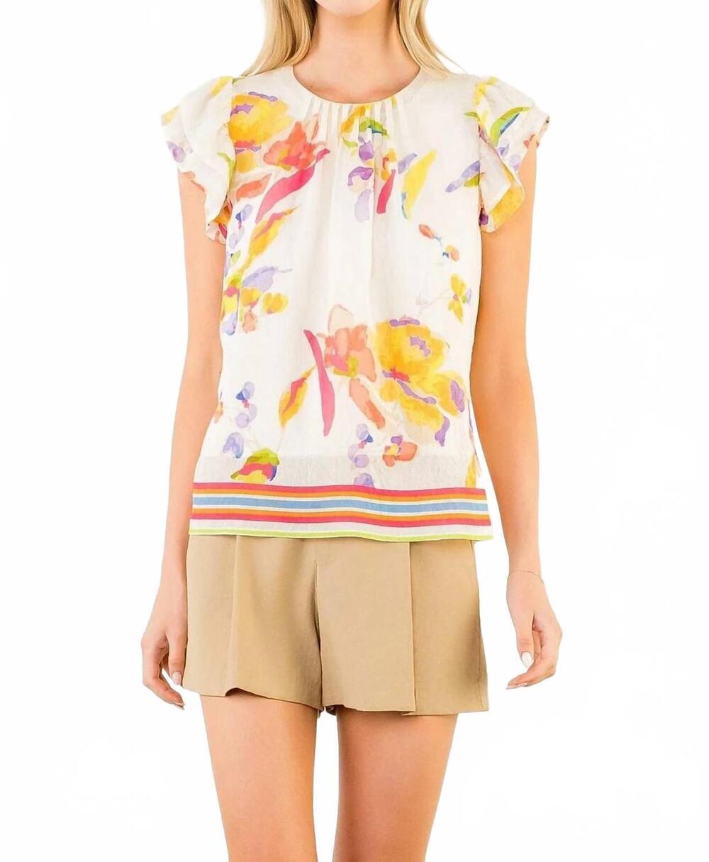 NEW THML short ruffled sleeve floral top in multi